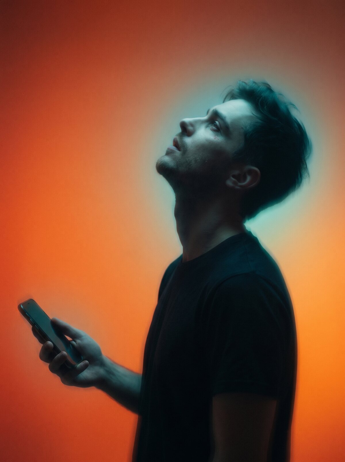 Someone looking up from their phone
