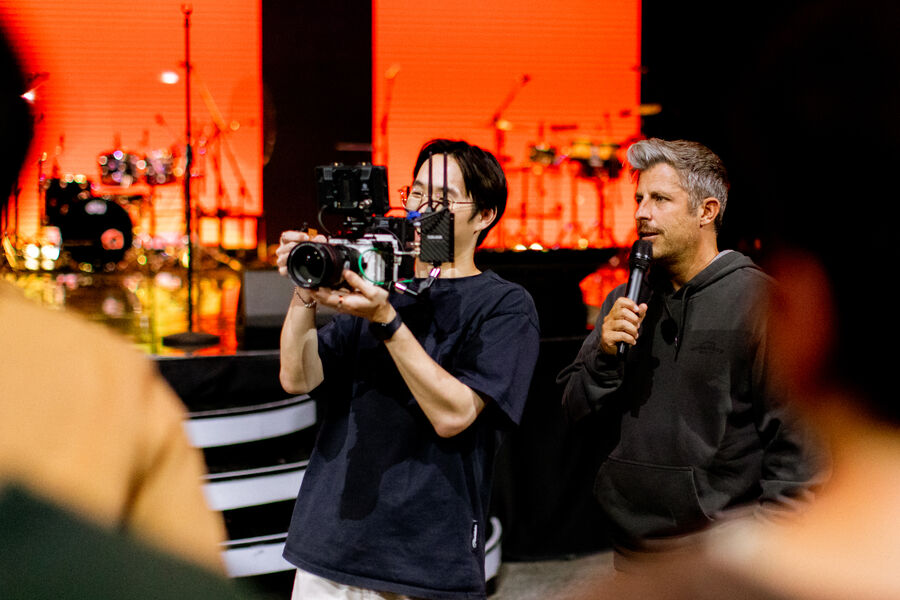 Filming on stage during a training day